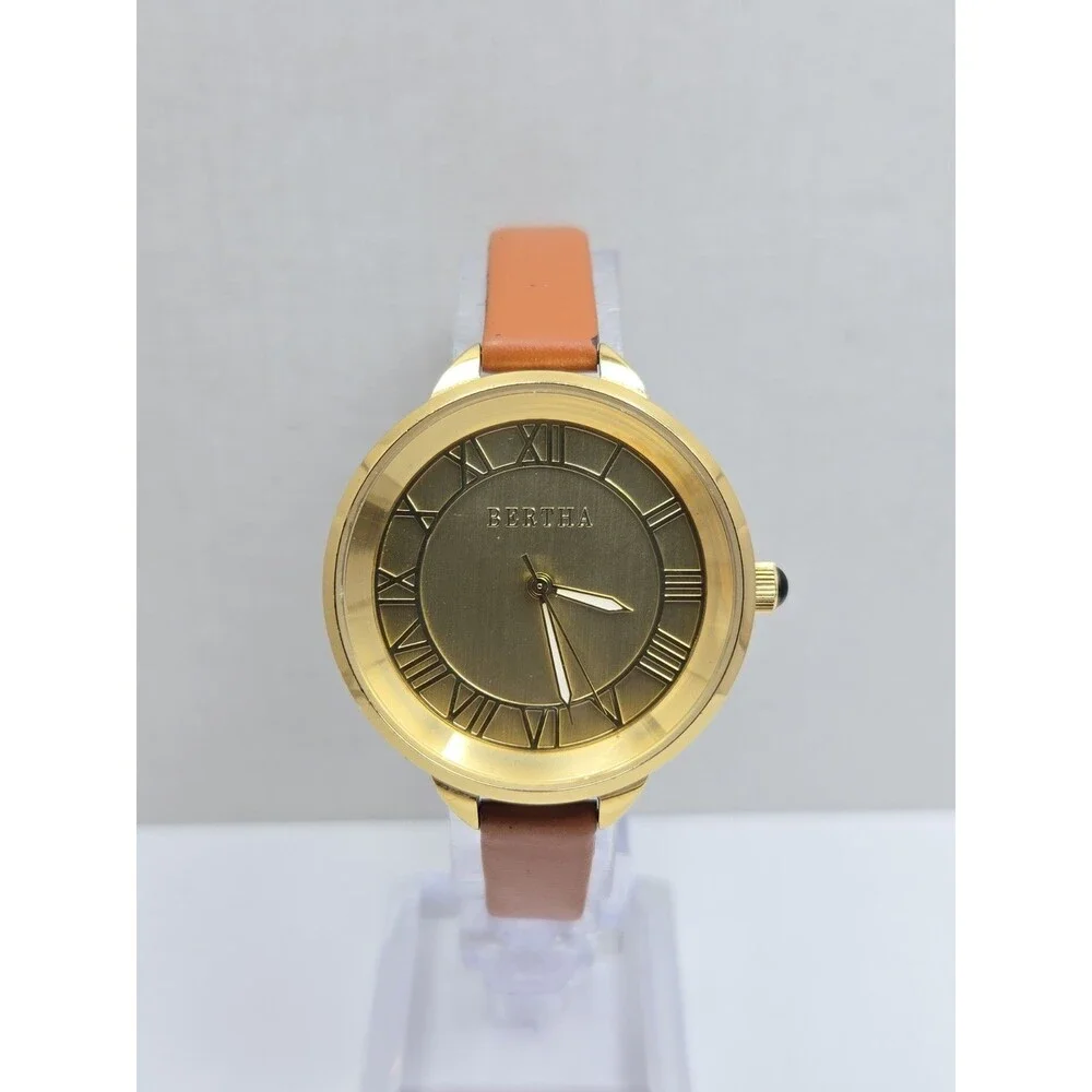 Bertha Madison Womens Gold Tone 36mm Watch Leather Classic Dress New Battery